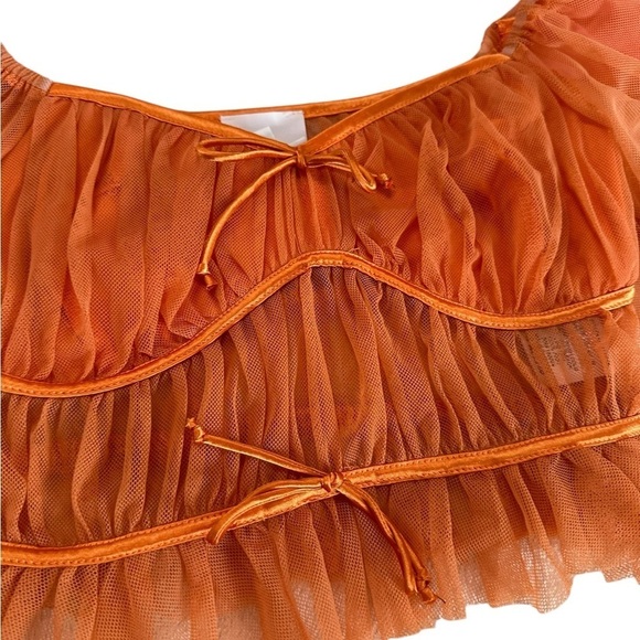 Sky to Moon Orange Puff Sleeves Tulle Crop Top Size M - Picture 6 of 17